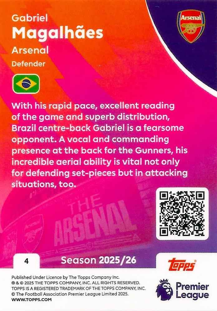 Fodbold kort Topps Premier League 2025/2026 - Arsenal Gabriel Magalhaes
