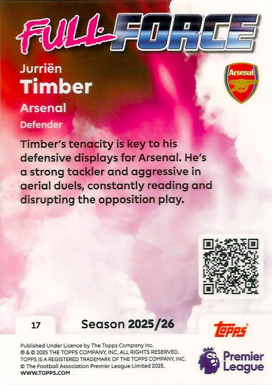 Fodbold kort Topps Premier League 2025/2026 - Full Force Jurrien Timber - Pokedexet