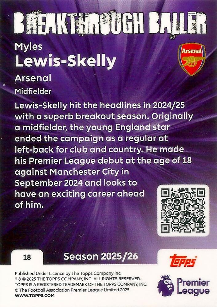 Fodbold kort Topps Premier League 2025/2026 - Breakthrough Baller Myles Lewis-Skelly - Pokedexet