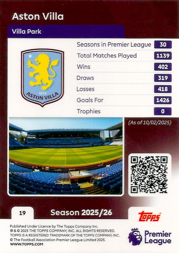 Fodbold kort Topps Premier League 2025/2026 - Team Badge Aston Villa - Pokedexet