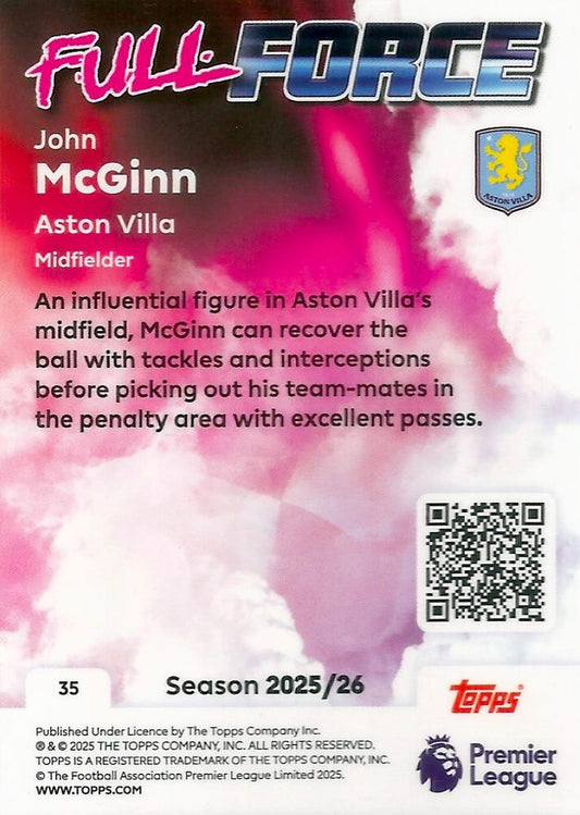 Fodbold kort Topps Premier League 2025/2026 - Full Force John Mcginn - Pokedexet