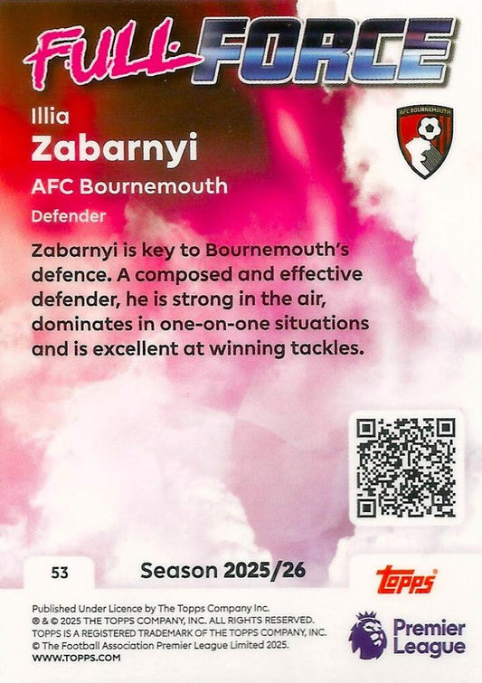 Fodbold kort Topps Premier League 2025/2026 - Full Force Illia Zabarnyi - Pokedexet