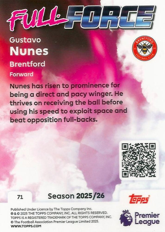 Fodbold kort Topps Premier League 2025/2026 - Full Force Gustavo Nunes - Pokedexet
