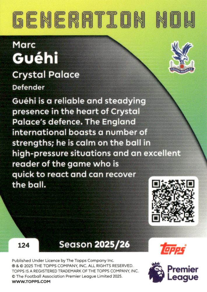 Fodbold kort Topps Premier League 2025/2026 - Generation Now Marc Guehi - Pokedexet