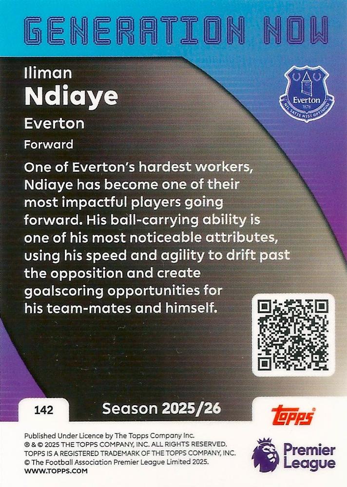 Fodbold kort Topps Premier League 2025/2026 - Generation Now Iliman Ndiaye - Pokedexet