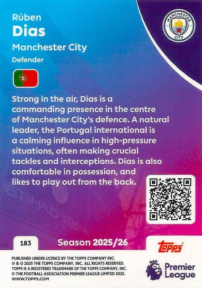 Fodbold kort Topps Premier League 2025/2026 - Manchester City Ruben Dias