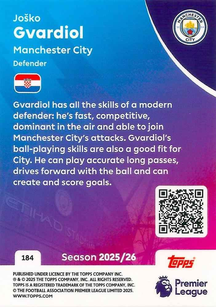 Fodbold kort Topps Premier League 2025/2026 - Manchester City Josko Gvardiol