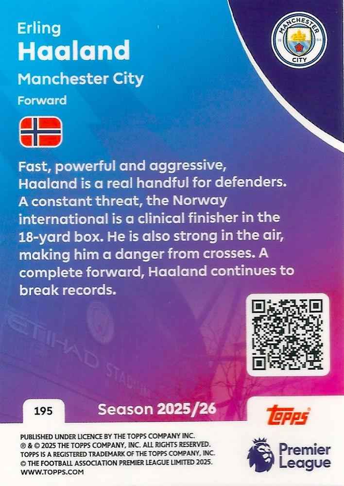Fodbold kort Topps Premier League 2025/2026 - Manchester City Erling Haaland