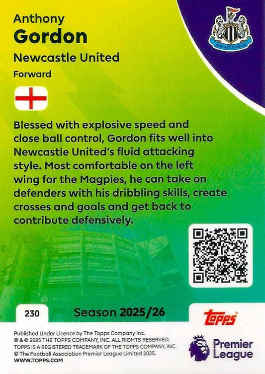Fodbold kort Topps Premier League 2025/2026 - Newcastle Anthony Gordon