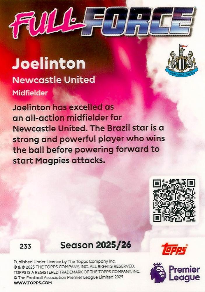 Fodbold kort Topps Premier League 2025/2026 - Full Force Joelinton - Pokedexet
