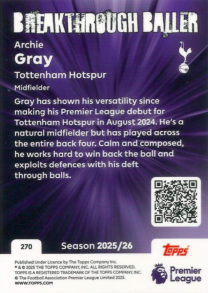 Fodbold kort Topps Premier League 2025/2026 - Breakthrough Baller Archie Gray - Pokedexet