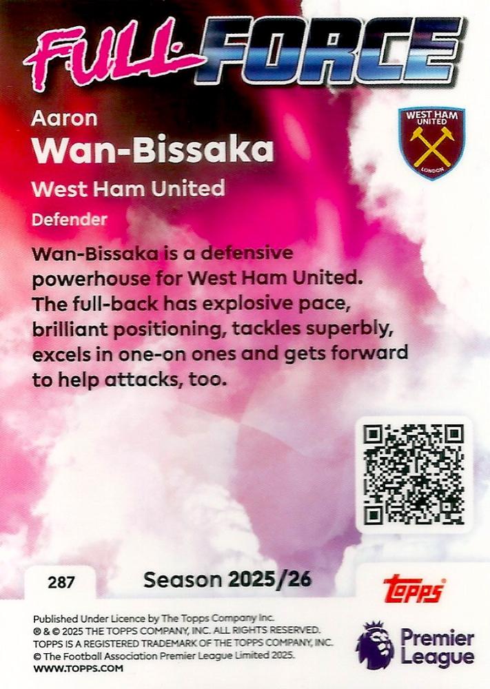 Fodbold kort Topps Premier League 2025/2026 - Full Force Aaron Wan-Bissaka - Pokedexet