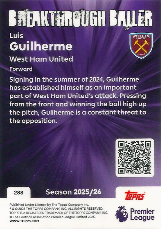 Fodbold kort Topps Premier League 2025/2026 - Breakthrough Baller Luis Guilherme - Pokedexet