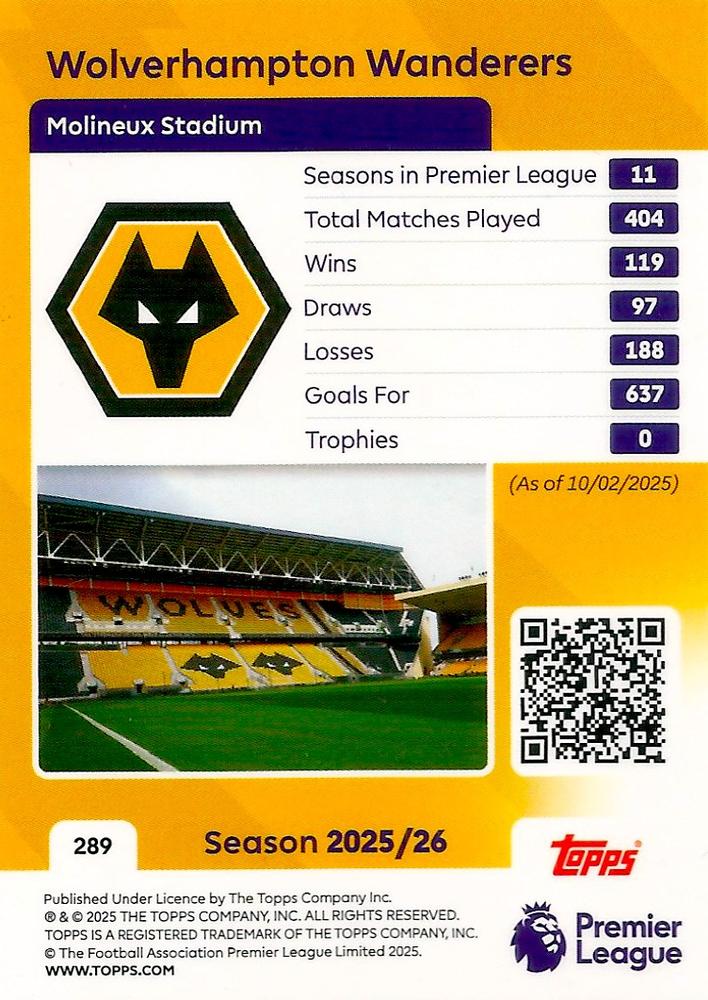 Fodbold kort Topps Premier League 2025/2026 - Team Badge Wolverhampton Wanderers - Pokedexet