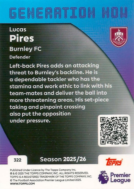 Fodbold kort Topps Premier League 2025/2026 - Generation Now Lucas Pires - Pokedexet