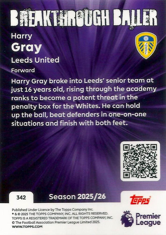 Fodbold kort Topps Premier League 2025/2026 - Breakthrough Baller Harry Gray - Pokedexet