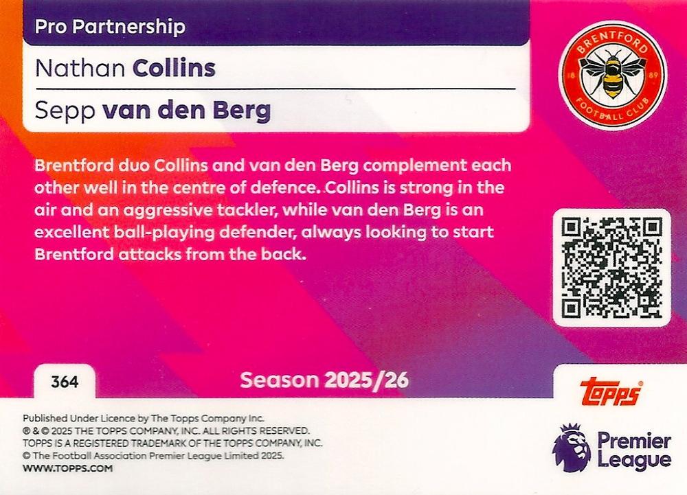 Fodbold kort Topps Premier League 2025/2026 - Pro Partnership Nathan Collins/Sepp Van Den Berg - Pokedexet