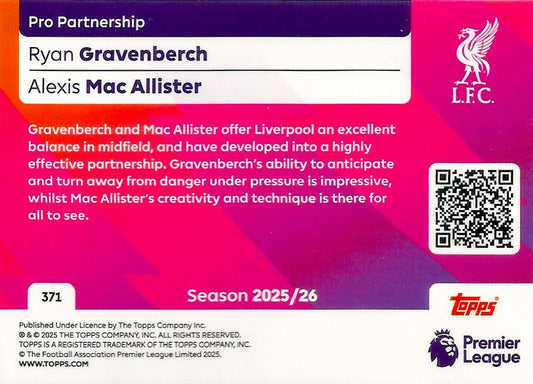 Fodbold kort Topps Premier League 2025/2026 - Pro Partnership Ryan Gravenberch/Alexis Mac Allister - Pokedexet