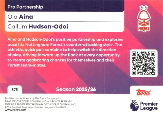 Fodbold kort Topps Premier League 2025/2026 - Pro Partnership Ola Aina/ Callum Hudson-Odoi - Pokedexet