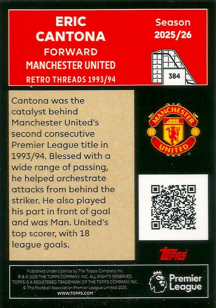 Fodbold kort Topps Premier League 2025/2026 - Retro Threads Eric Cantona - Pokedexet