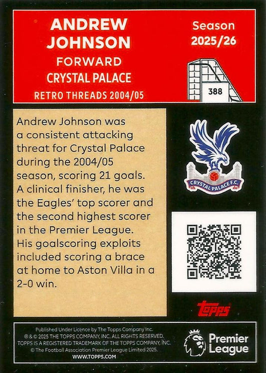 Fodbold kort Topps Premier League 2025/2026 - Retro Threads Andrew Johnson - Pokedexet
