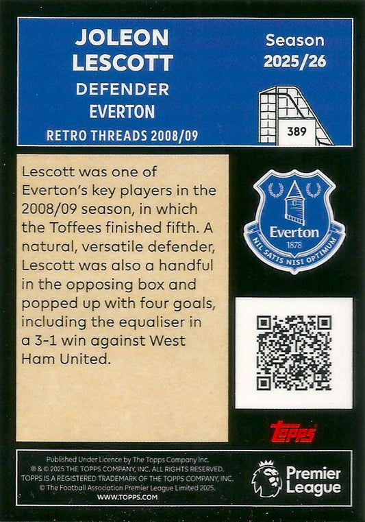 Fodbold kort Topps Premier League 2025/2026 - Retro Threads Jolean Lescott - Pokedexet