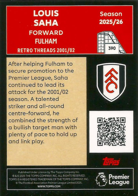 Fodbold kort Topps Premier League 2025/2026 - Retro Threads Louis Saha - Pokedexet