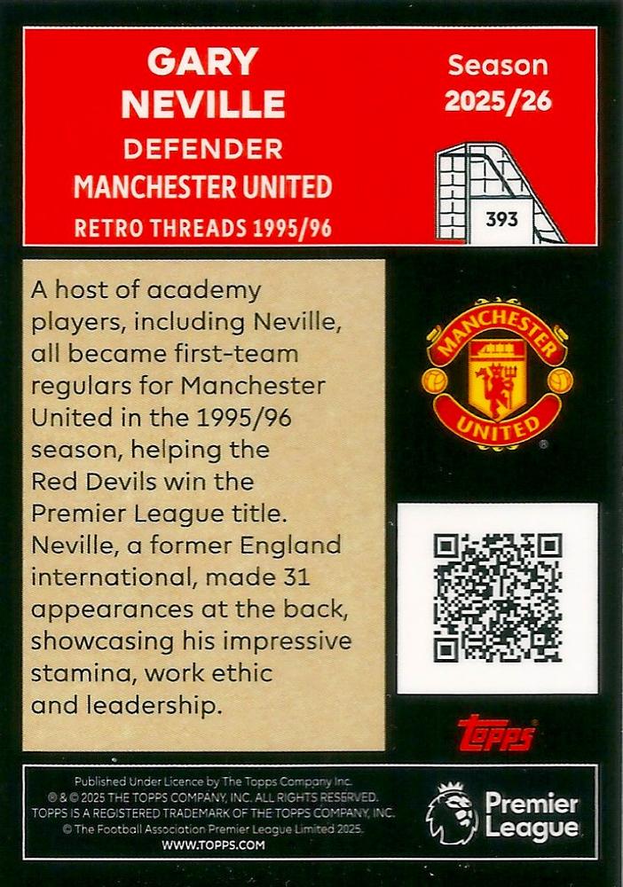 Fodbold kort Topps Premier League 2025/2026 - Retro Threads Gary Neville - Pokedexet