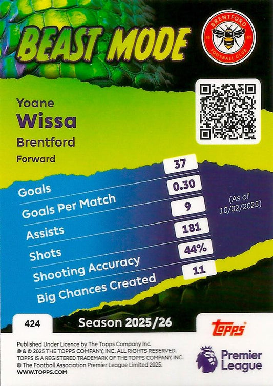 Fodbold kort Topps Premier League 2025/2026 - Beast Mode Yoane Wissa - Pokedexet