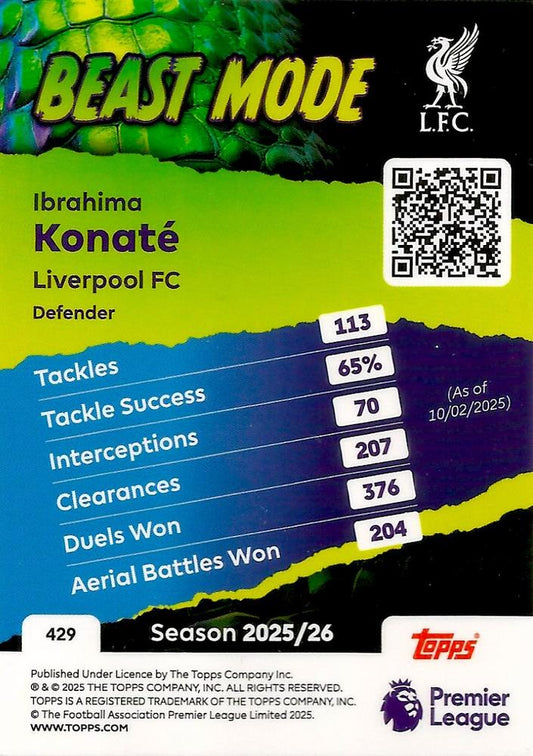 Fodbold kort Topps Premier League 2025/2026 - Beast Mode Ibrahima Konate - Pokedexet