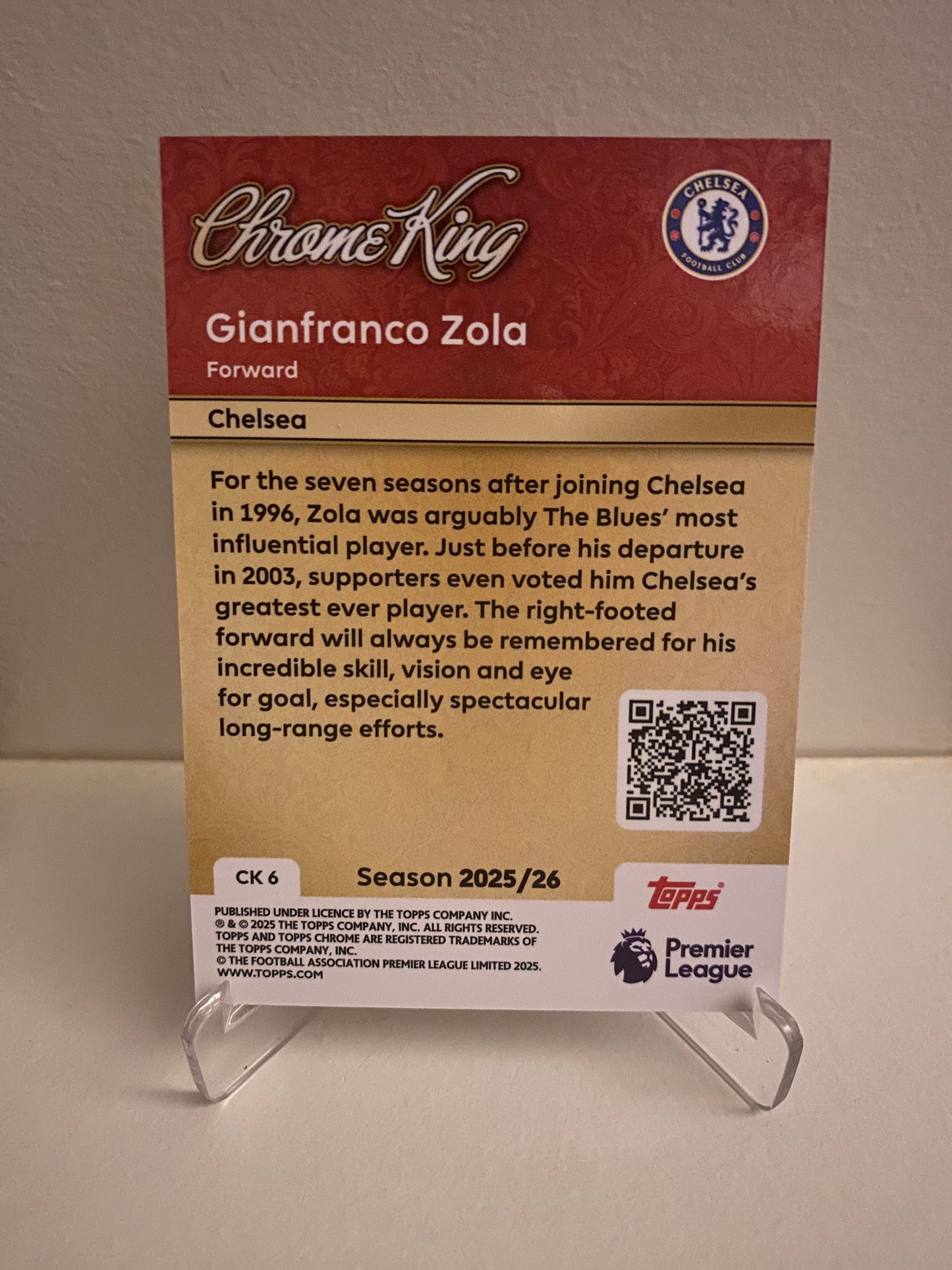 Fodbold kort Topps Premier League 2025/2026 - Chrome King Gianfranco Zola - Pokedexet