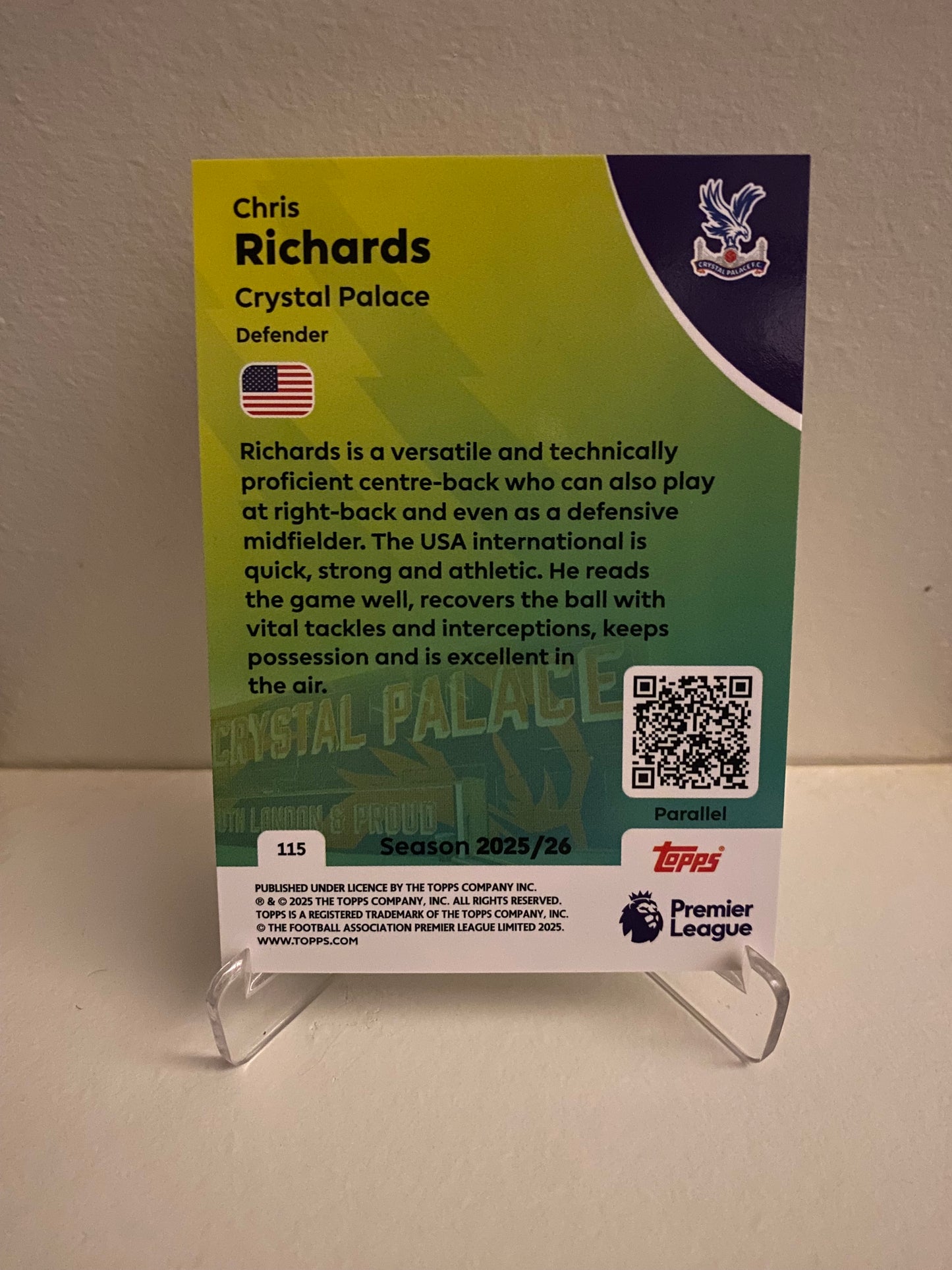 Fodbold kort Topps Premier League 2025/2026 - Yellow Parallel Chris Richards - Pokedexet