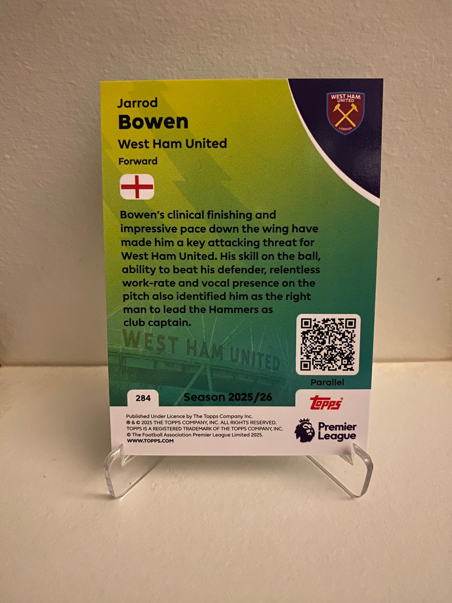 Fodbold kort Topps Premier League 2025/2026 - Green Parallel Jarrod Bowen - Pokedexet