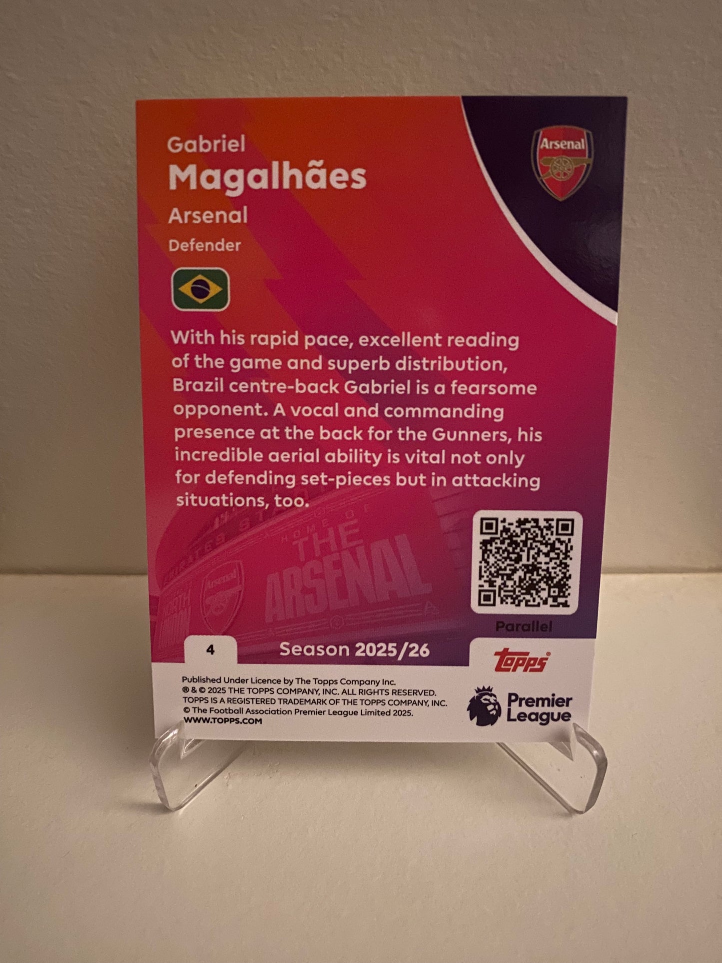 Fodbold kort Topps Premier League 2025/2026 - Yellow Parallel Gabriel Magalhaes 92/299 - Pokedexet