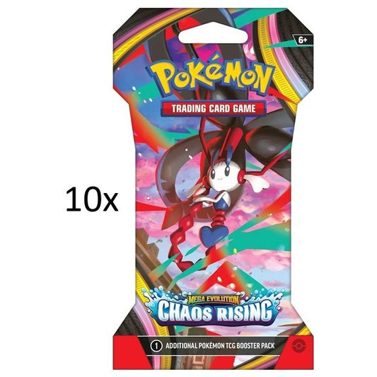 10x Pokemon Sleeved Booster Packs - Mega Evolution Chaos Rising - Pokedexet
