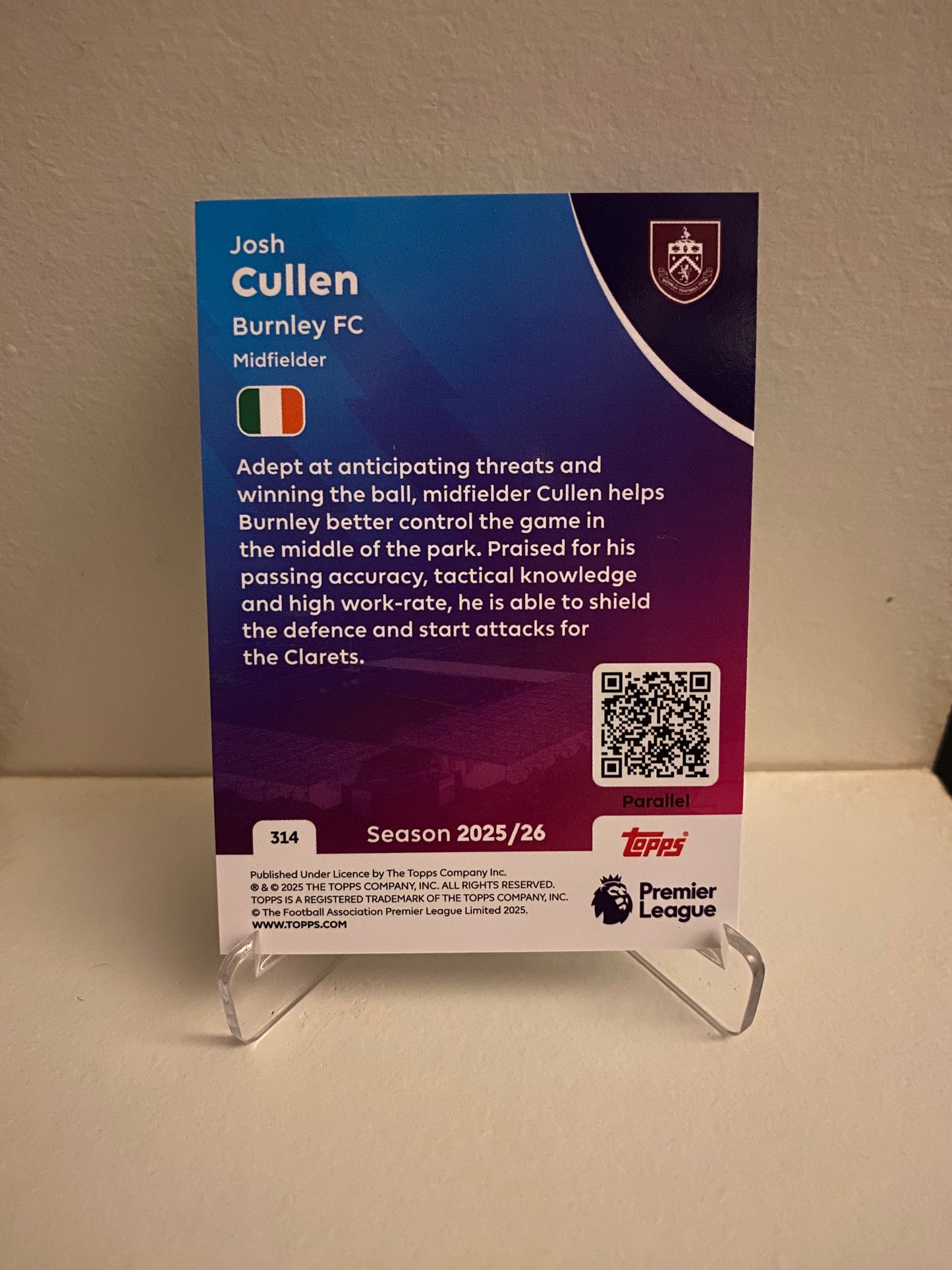 Fodbold kort Topps Premier League 2025/2026 - Green Parallel Josh Cullen - Pokedexet