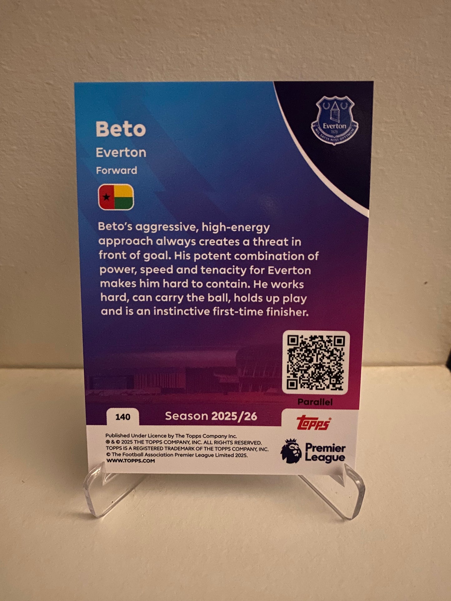 Fodbold kort Topps Premier League 2025/2026 - Blue Parallel Beto - Pokedexet