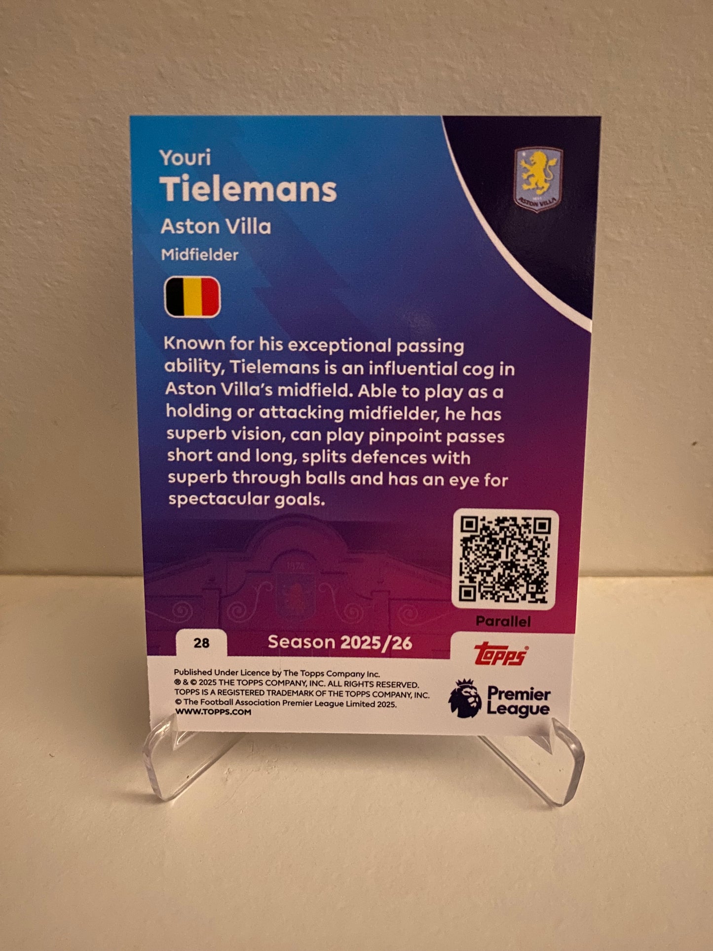 Fodbold kort Topps Premier League 2025/2026 - Blue Parallel Youri Tielemans - Pokedexet