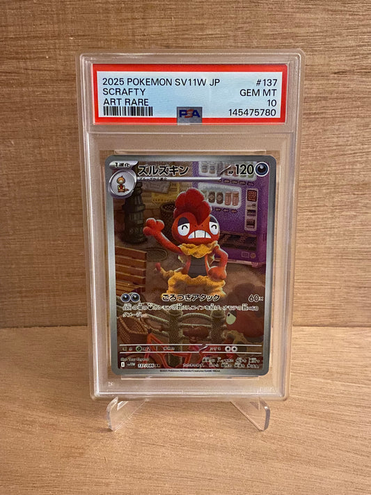 Japansk Pokemon kort - Scarlet & Violet White Flare - Scrafty #137 - PSA 10