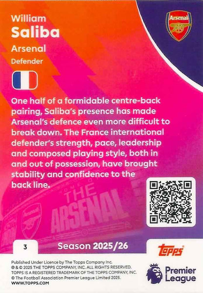 Fodbold kort Topps Premier League 2025/2026 - Arsenal William Saliba