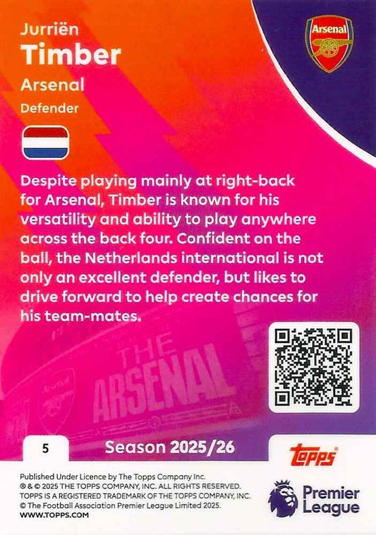 Fodbold kort Topps Premier League 2025/2026 - Arsenal Jurrien Timber