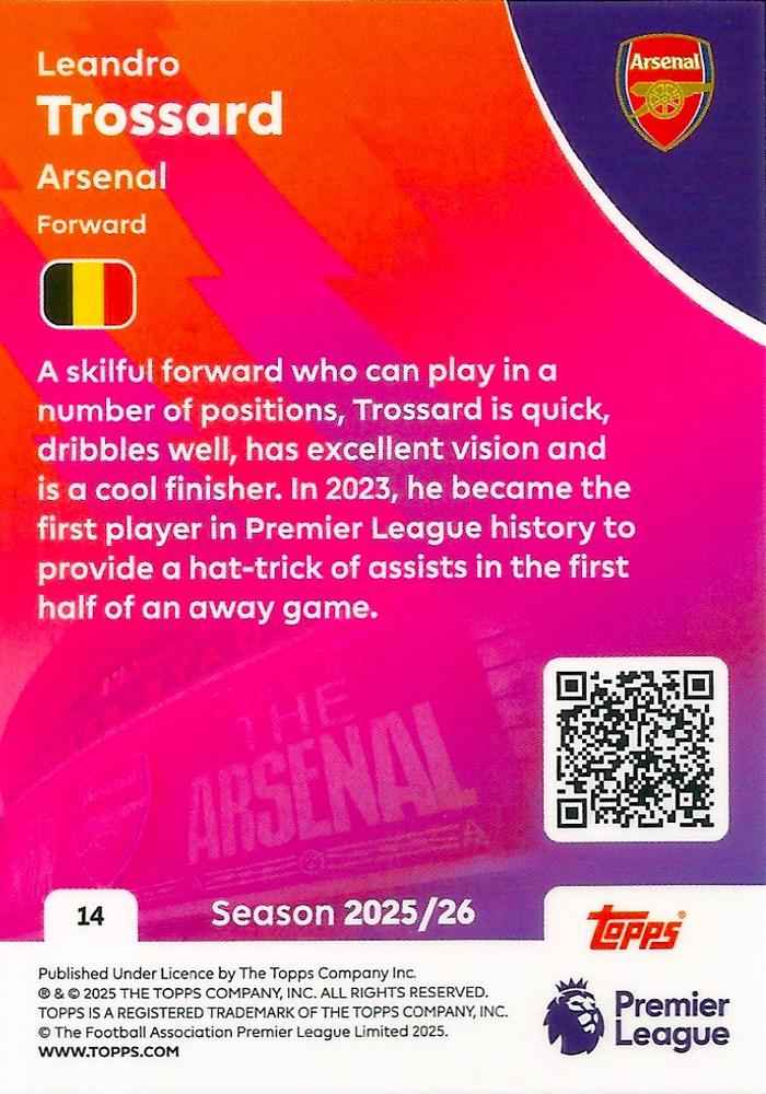 Fodbold kort Topps Premier League 2025/2026 - Arsenal Leandro Trossard