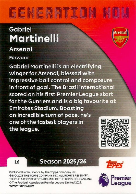 Fodbold kort Topps Premier League 2025/2026 - Generation Now Gabriel Martinelli - Pokedexet
