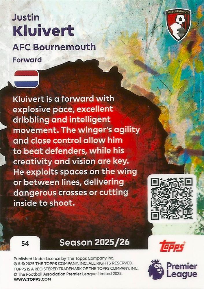 Fodbold kort Topps Premier League 2025/2026 - Tekkers Justin Kluivert - Pokedexet