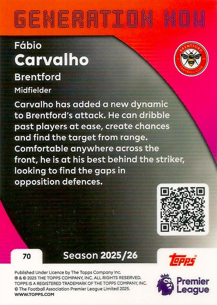 Fodbold kort Topps Premier League 2025/2026 - Generation Now Fabio Carvalho - Pokedexet