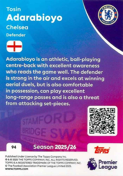 Fodbold kort Topps Premier League 2025/2026 - Chelsea Tosin Adarabioyo