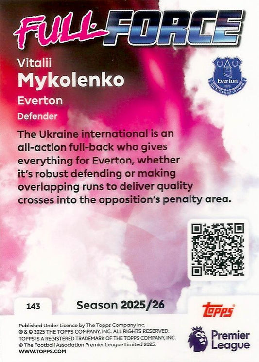 Fodbold kort Topps Premier League 2025/2026 - Full Force Vitalii Mykolenko - Pokedexet