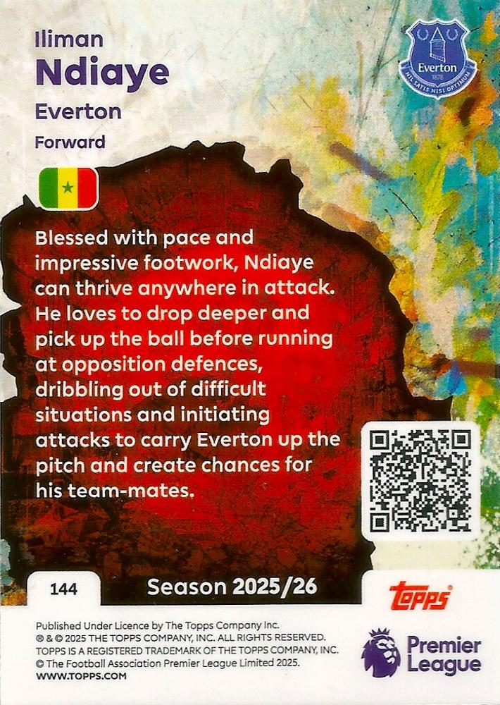 Fodbold kort Topps Premier League 2025/2026 - Tekkers Iliman Ndiaye - Pokedexet