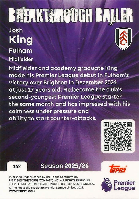 Fodbold kort Topps Premier League 2025/2026 - Breakthrough Baller Josh King - Pokedexet