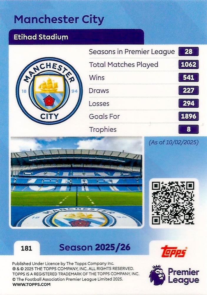 Fodbold kort Topps Premier League 2025/2026 - Team Badge Manchester City - Pokedexet